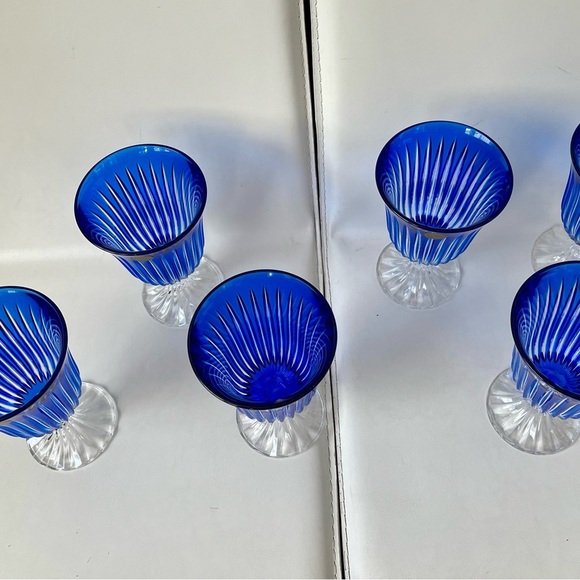 Vintage Crystal De France Blue Genuine Glasses Wine Goblets Of 6 - Picture 6 of 12